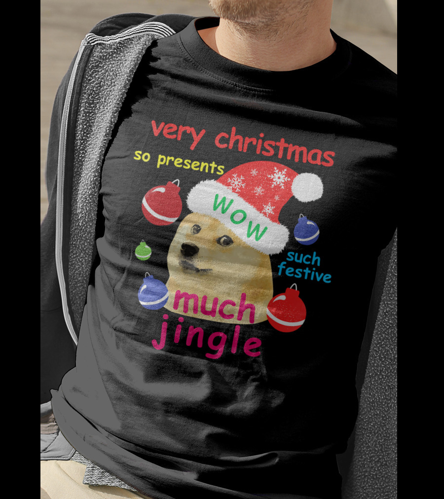Very Christmas So Presents Wow Much Jingle Such Festive Doge Santa T-Shirt