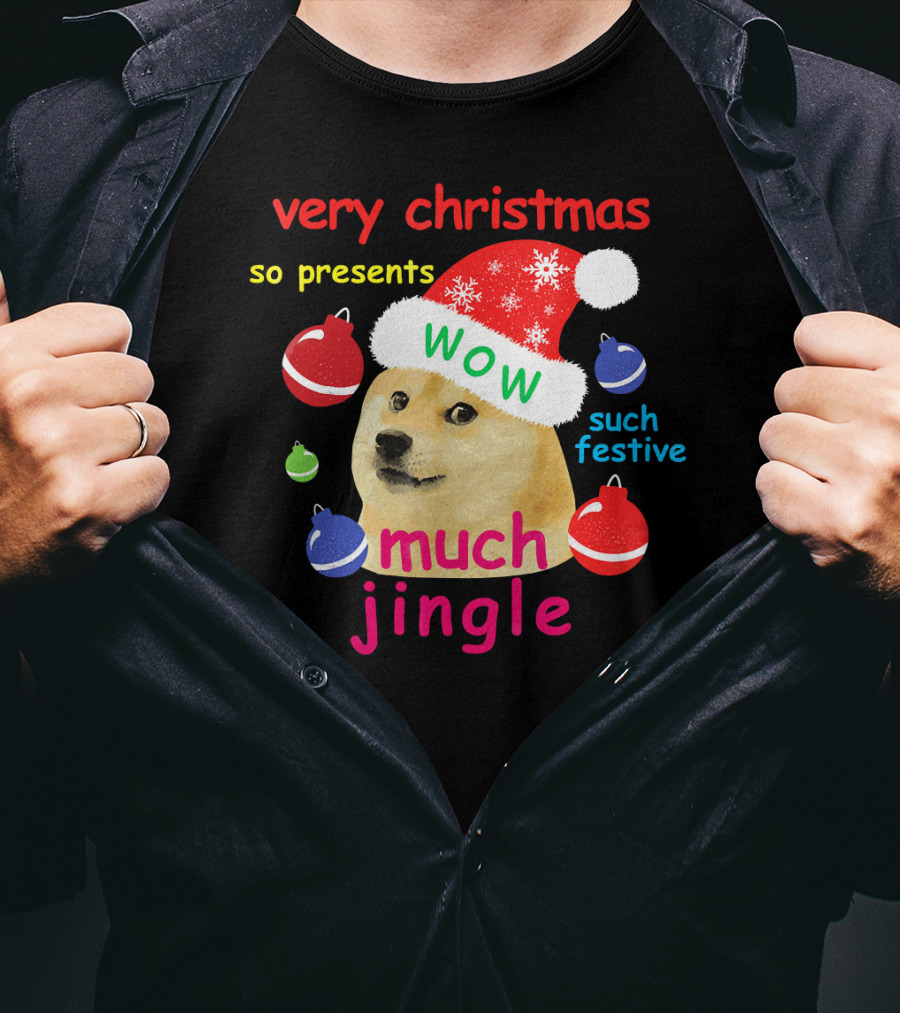 Very Christmas So Presents Wow Much Jingle Such Festive Doge Santa T-Shirt