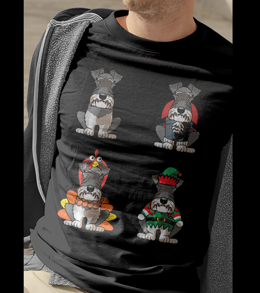 Miniature Schnauzer Seasons Halloween Thanksgiving Christmas Outfits T-Shirt