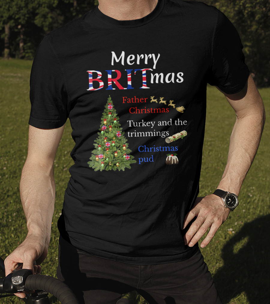 Merry Britmas Father Christmas Turkey And Trimmings Christmas Pud T-Shirt