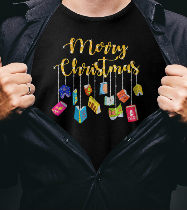 Merry Christmas Happy Reading Books Ornaments T-Shirt
