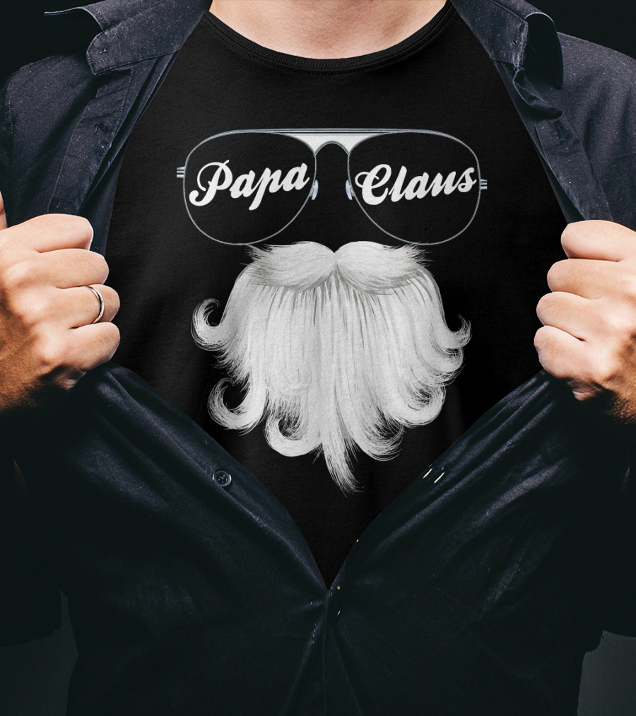 Papa Claus Funny Grandpa Dad Granda Sunglasses Beard T-Shirt