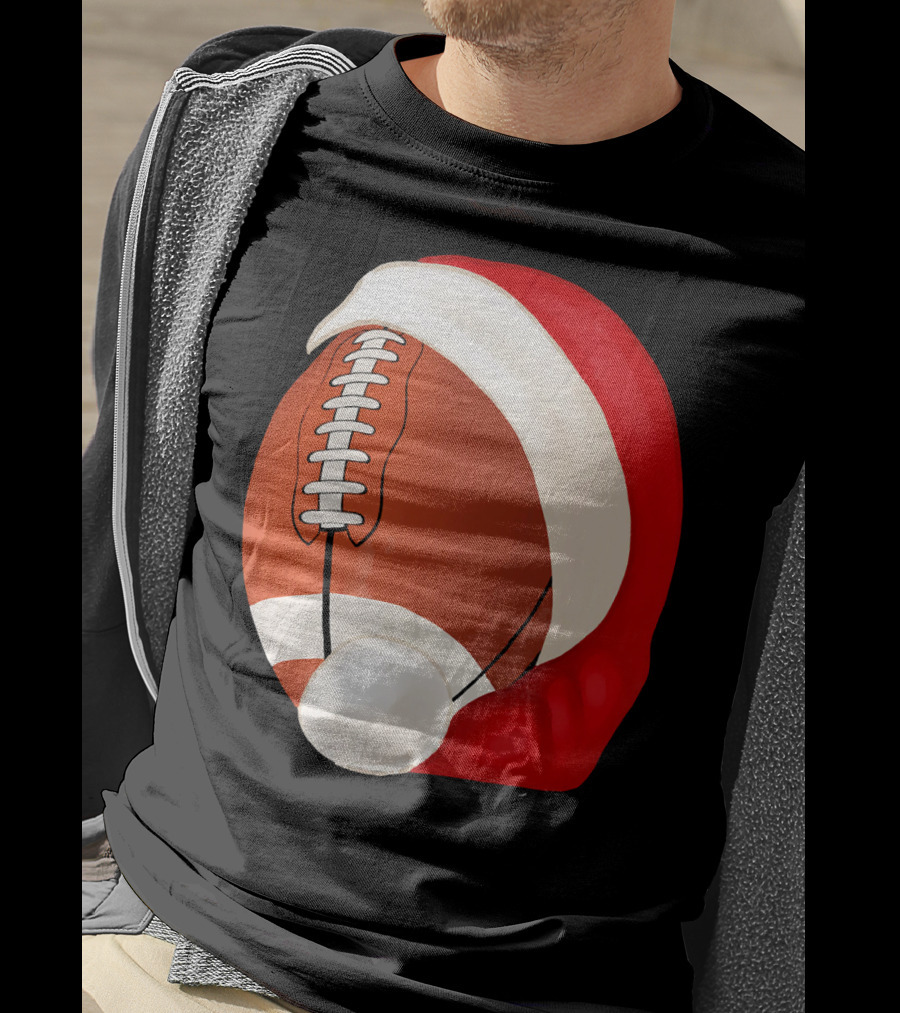 American Football Santa Hat Christmas T-Shirt