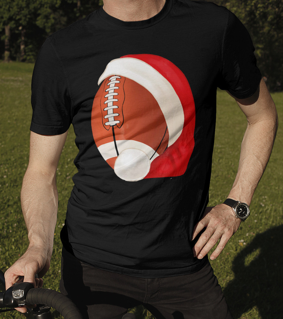 American Football Santa Hat Christmas T-Shirt