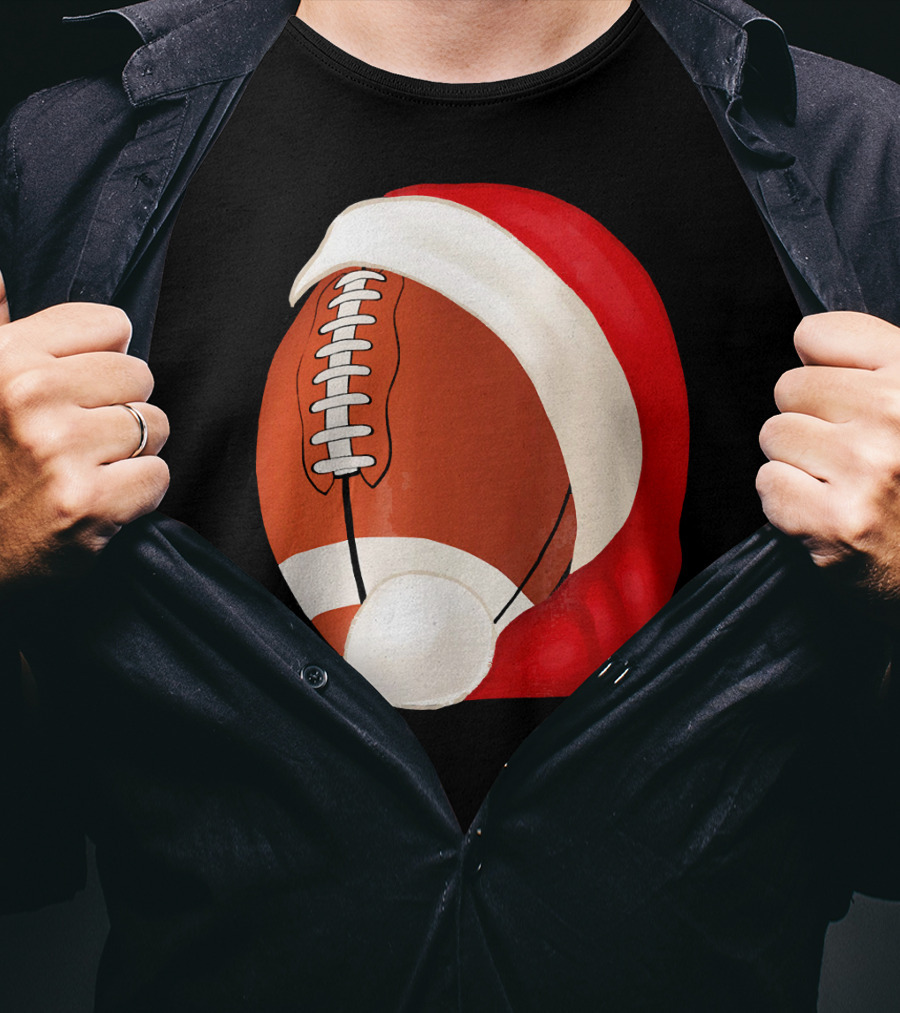 American Football Santa Hat Christmas T-Shirt