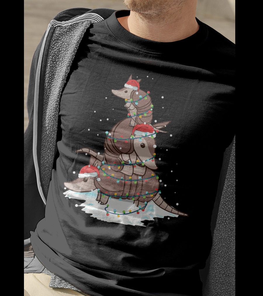 Armadillo Santa Christmas Light Tree Stack T-Shirt