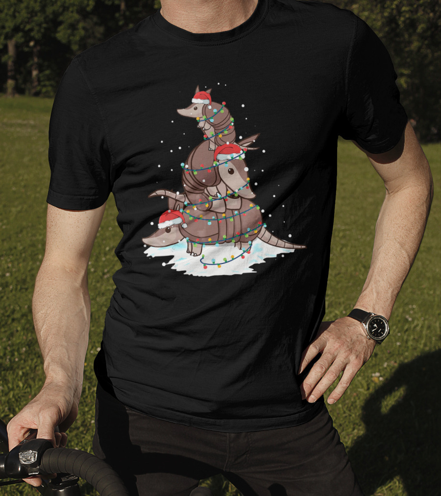 Armadillo Santa Christmas Light Tree Stack T-Shirt