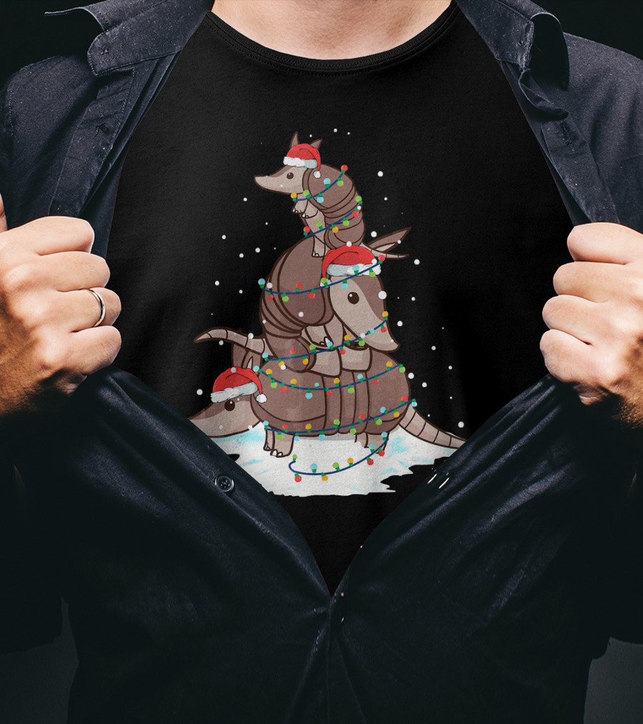 Armadillo Santa Christmas Light Tree Stack T-Shirt
