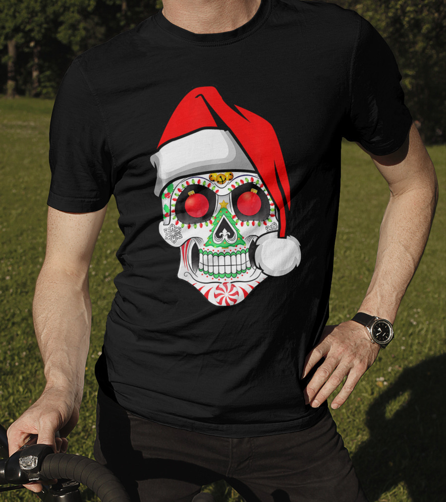 Jingle Jangle Christmas Sugar Skull Santa Hat Peppermint T-Shirt