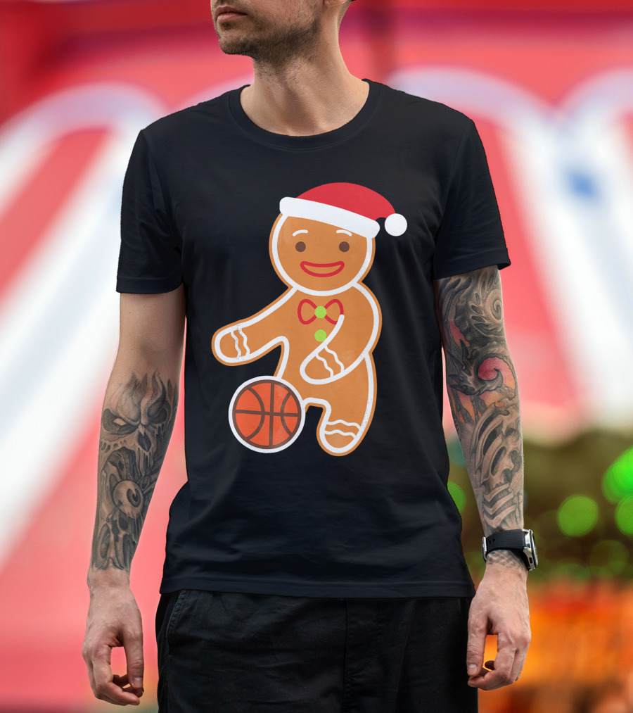 Basketball Gingerbread Player Santa Hat Gingerbread Man T-Shirt