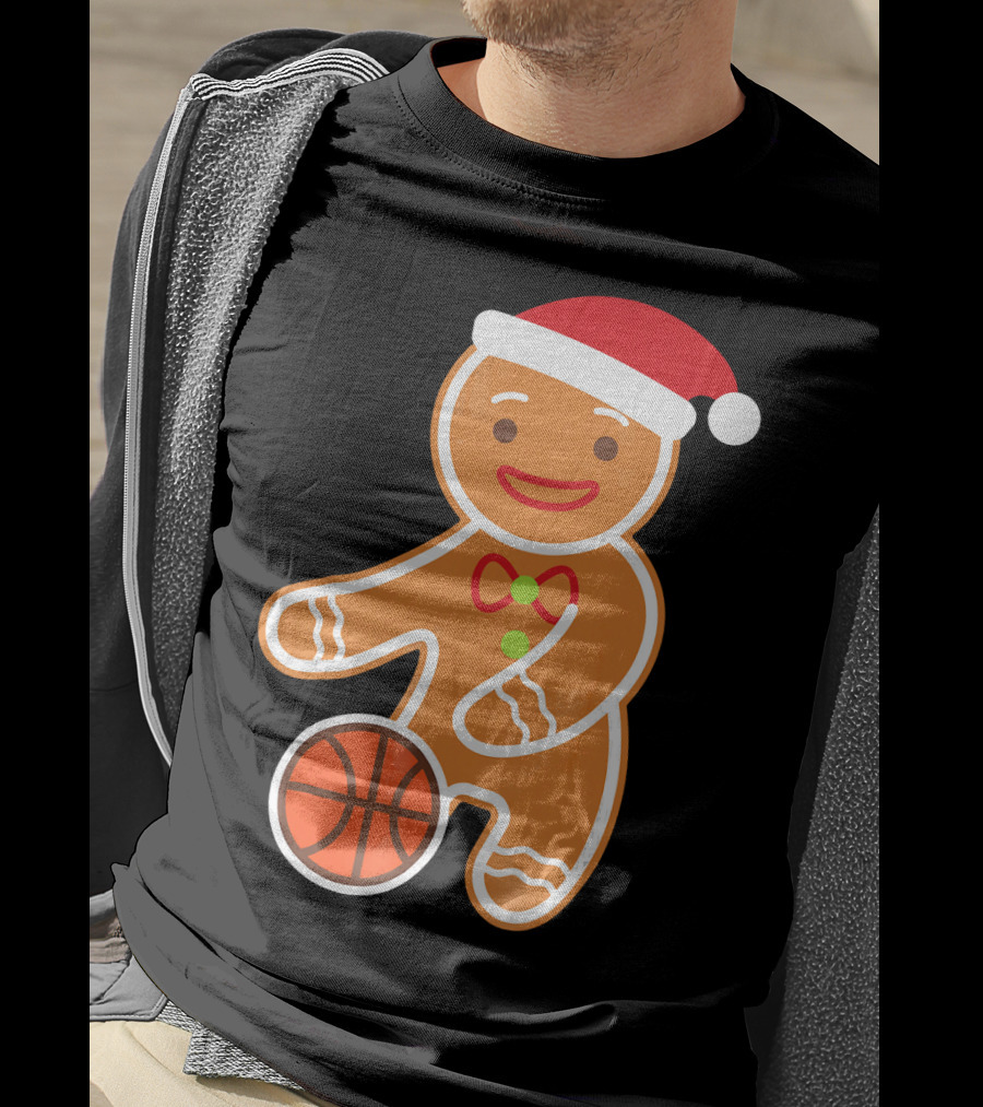Basketball Gingerbread Player Santa Hat Gingerbread Man T-Shirt