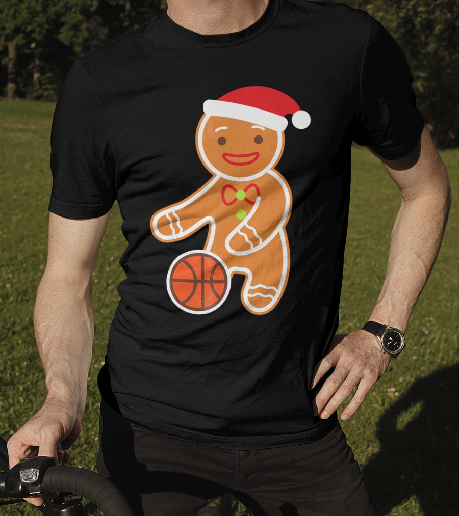 Basketball Gingerbread Player Santa Hat Gingerbread Man T-Shirt