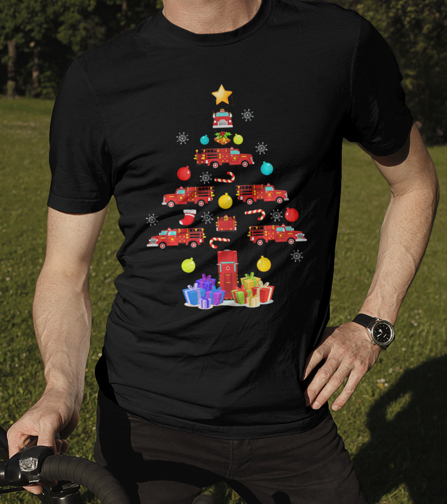 Funny Firefighter Christmas Tree Ornament Fire Truck Star Gifts T-Shirt