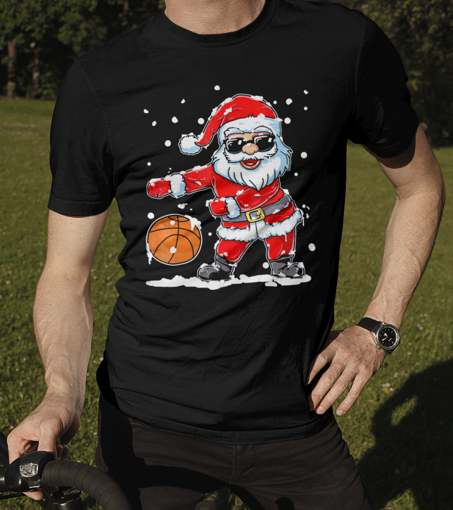 Santa Flossing With Basketball In Snowy Christmas Scene T-Shirt