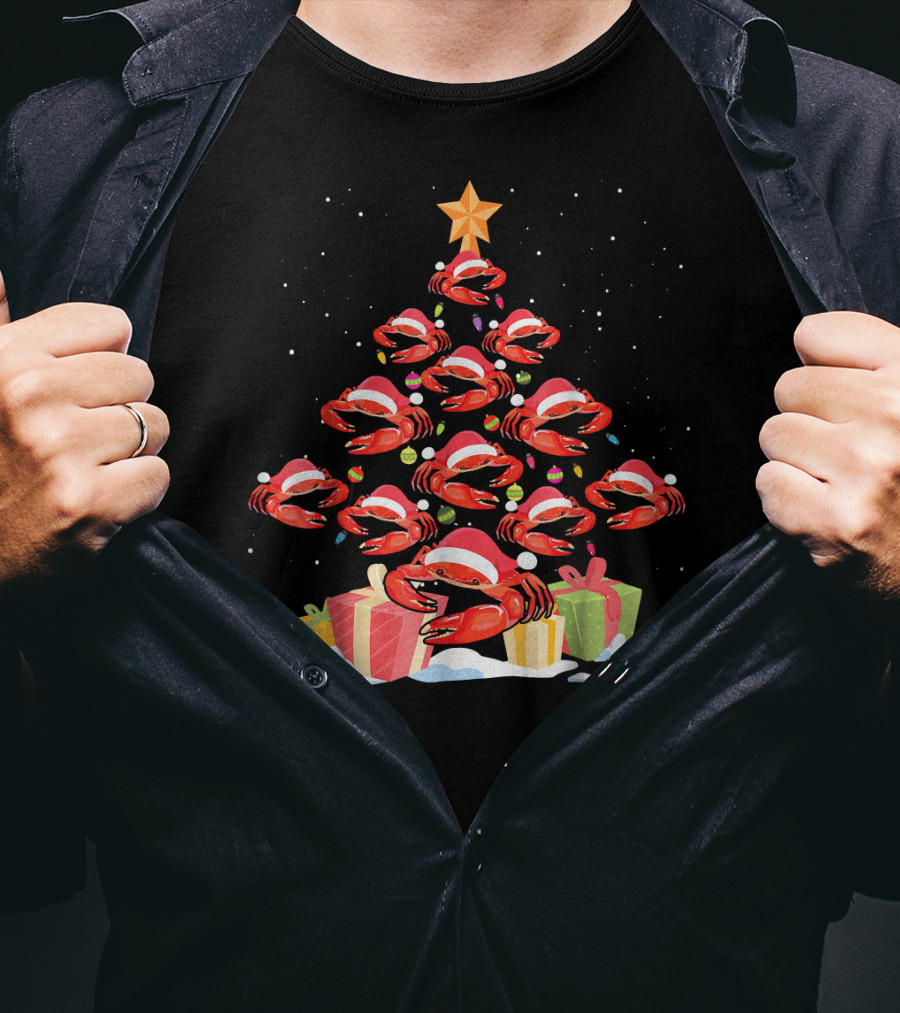 Funny Crab Christmas Tree Santa Lights Gifts Star T-Shirt