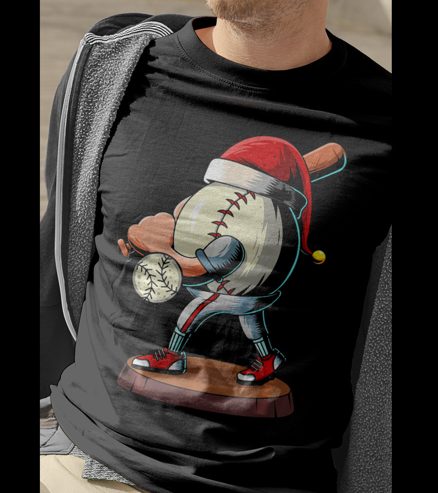 Christmas Baseball Batter Santa With Red Shoes And Bat T-Shirt