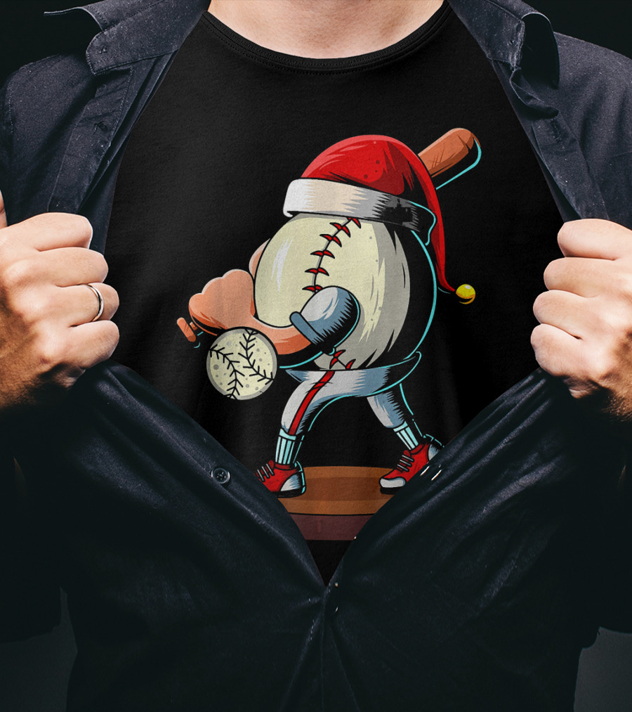 Christmas Baseball Batter Santa With Red Shoes And Bat T-Shirt