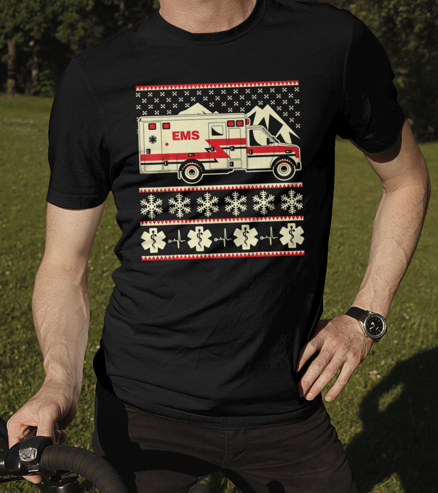 EMS Christmas Ambulance Ugly Sweater Snowflake T-Shirt