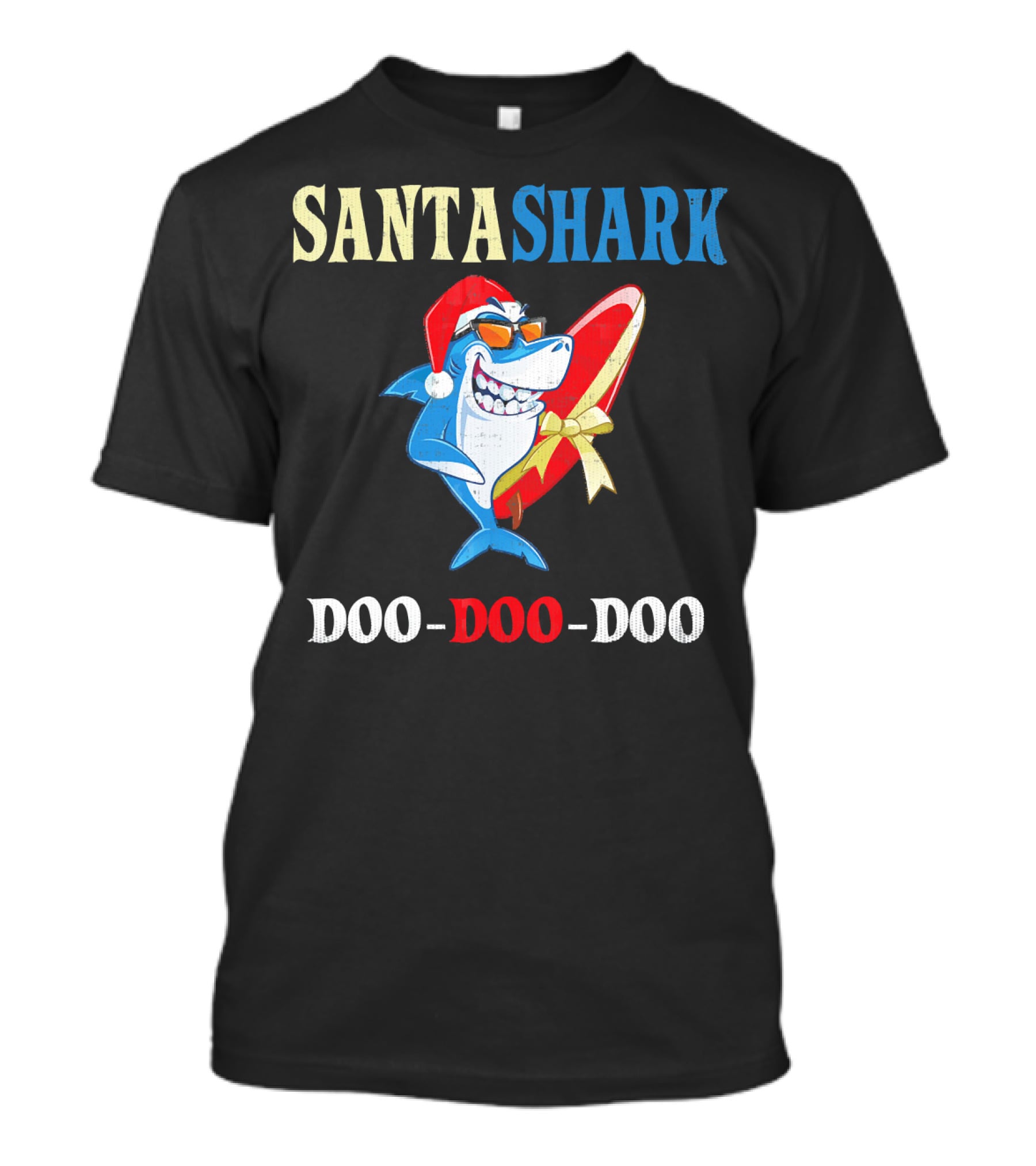 Santa Shark Doo-Doo-Doo Surfboard Christmas T-Shirt