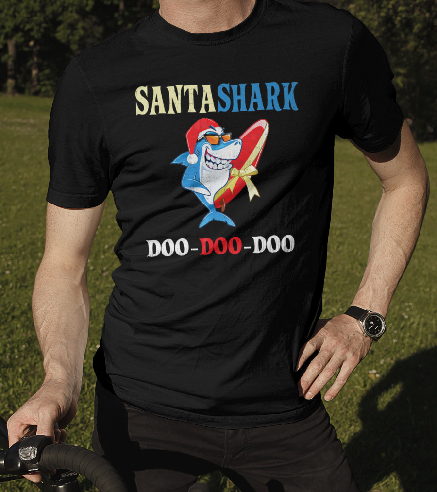 Santa Shark Doo-Doo-Doo Surfboard Christmas T-Shirt
