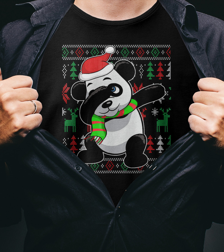 Ugly Christmas Sweater With Dabbing Santa Panda And Festive T-Shirt