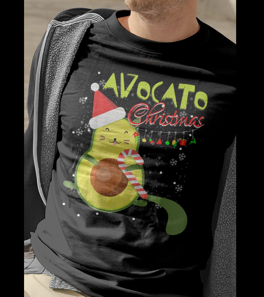 Avocato Christmas Funny Cute Cat Avocado Vegan T-Shirt