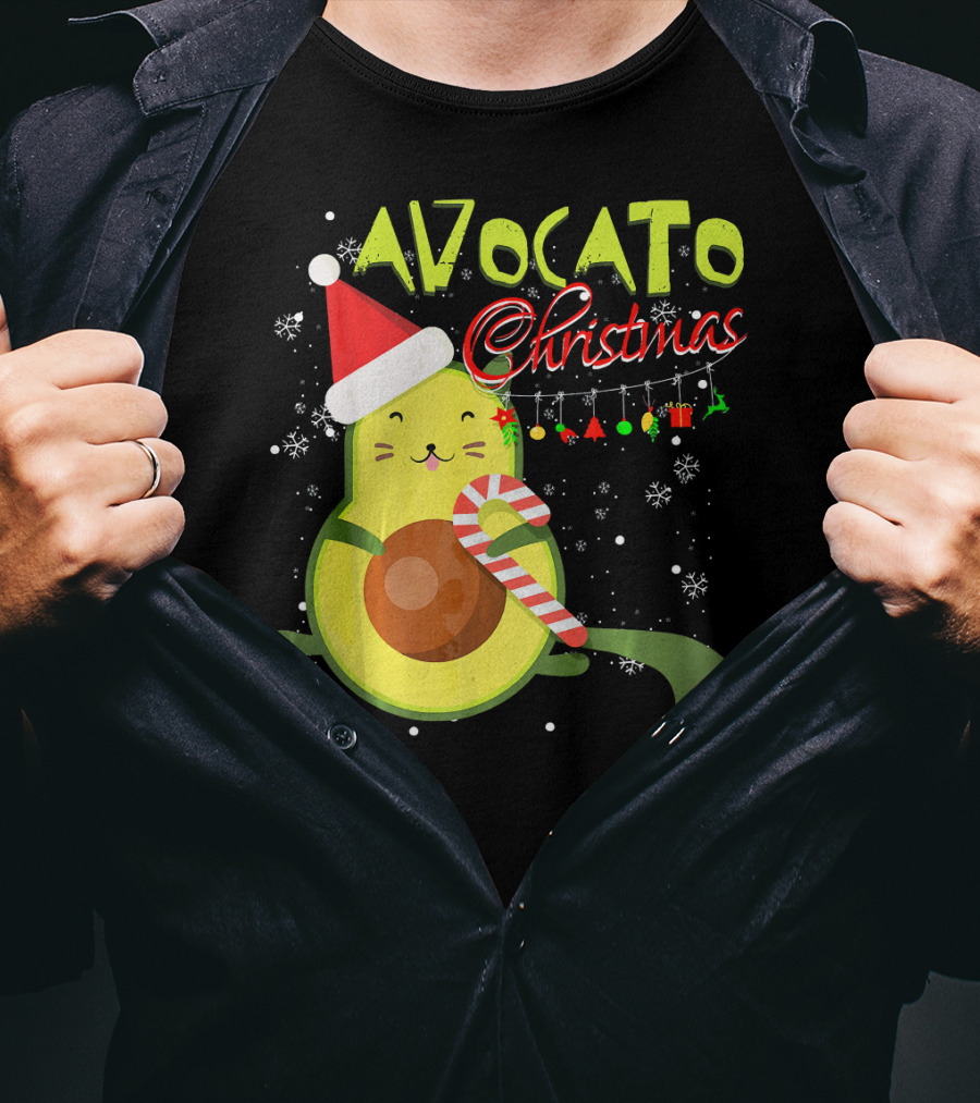 Avocato Christmas Funny Cute Cat Avocado Vegan T-Shirt