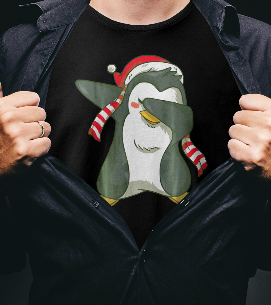 Dabbing Penguin Dab Dance Santa Hat Christmas T-Shirt