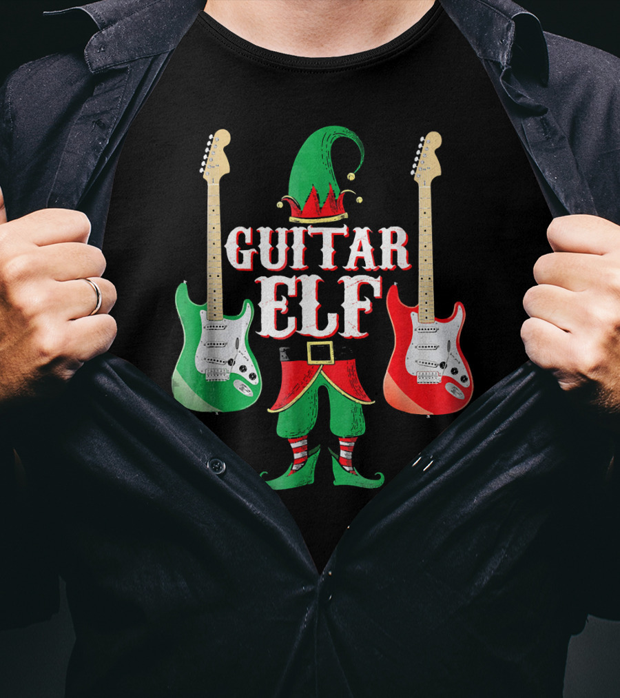 Guitar Elf With Red And Green Electric Guitars T-Shirt