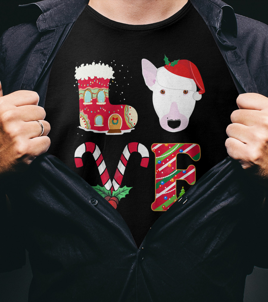 I Love My Bull Terrier Holiday Christmas T-Shirt