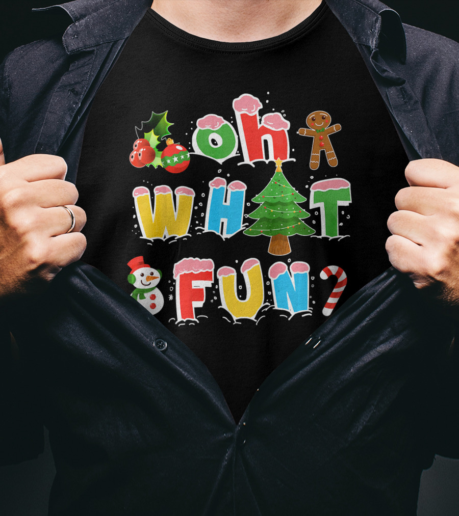 Oh What Fun Christmas Tree Gingerbread Snowman Candy Cane Holiday T-Shirt