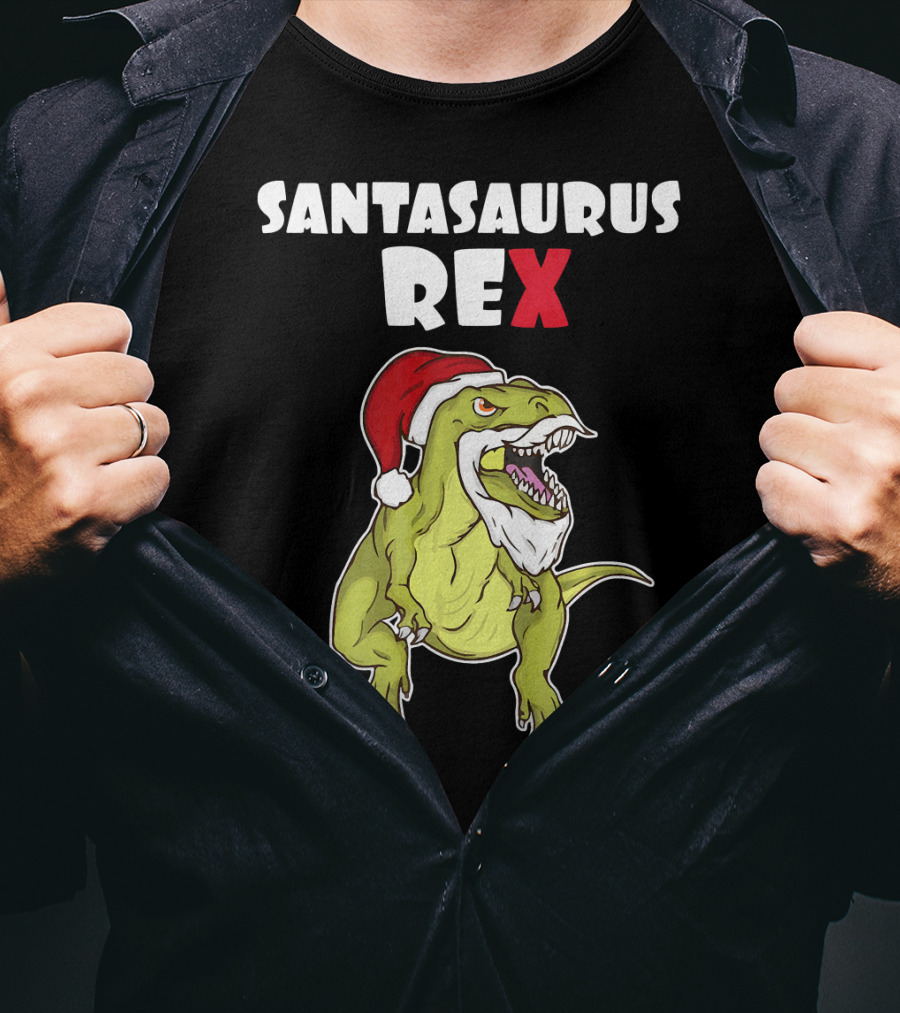 Santasaurus Rex Christmas Dinosaur Santa T-Shirt