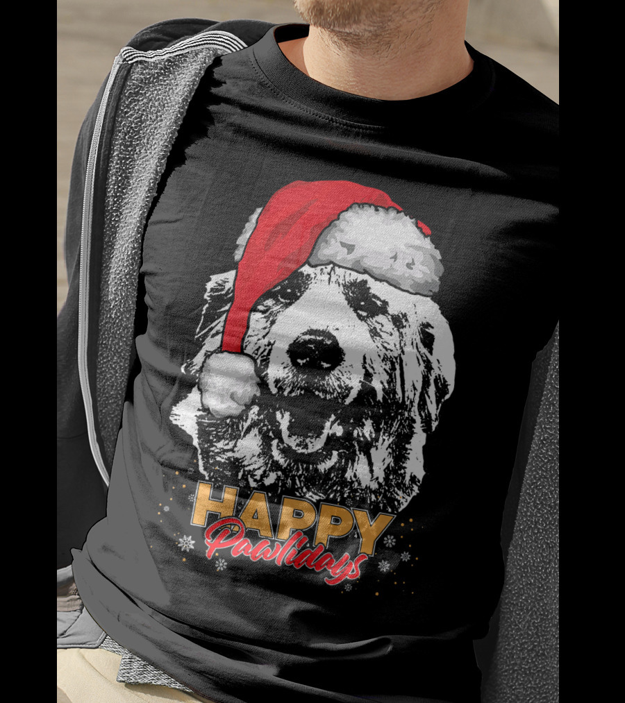 Happy Pawlidays Funny Christmas Great Pyrenees Santa Hat T-Shirt