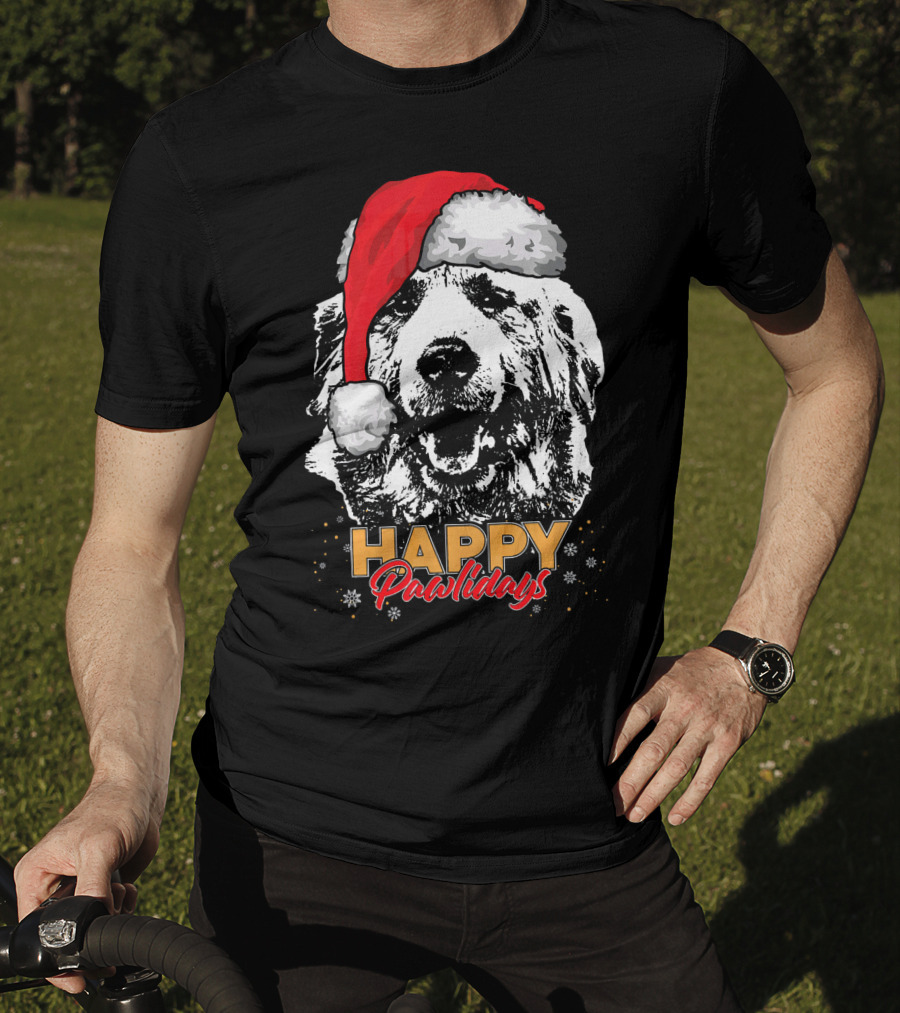 Happy Pawlidays Funny Christmas Great Pyrenees Santa Hat T-Shirt