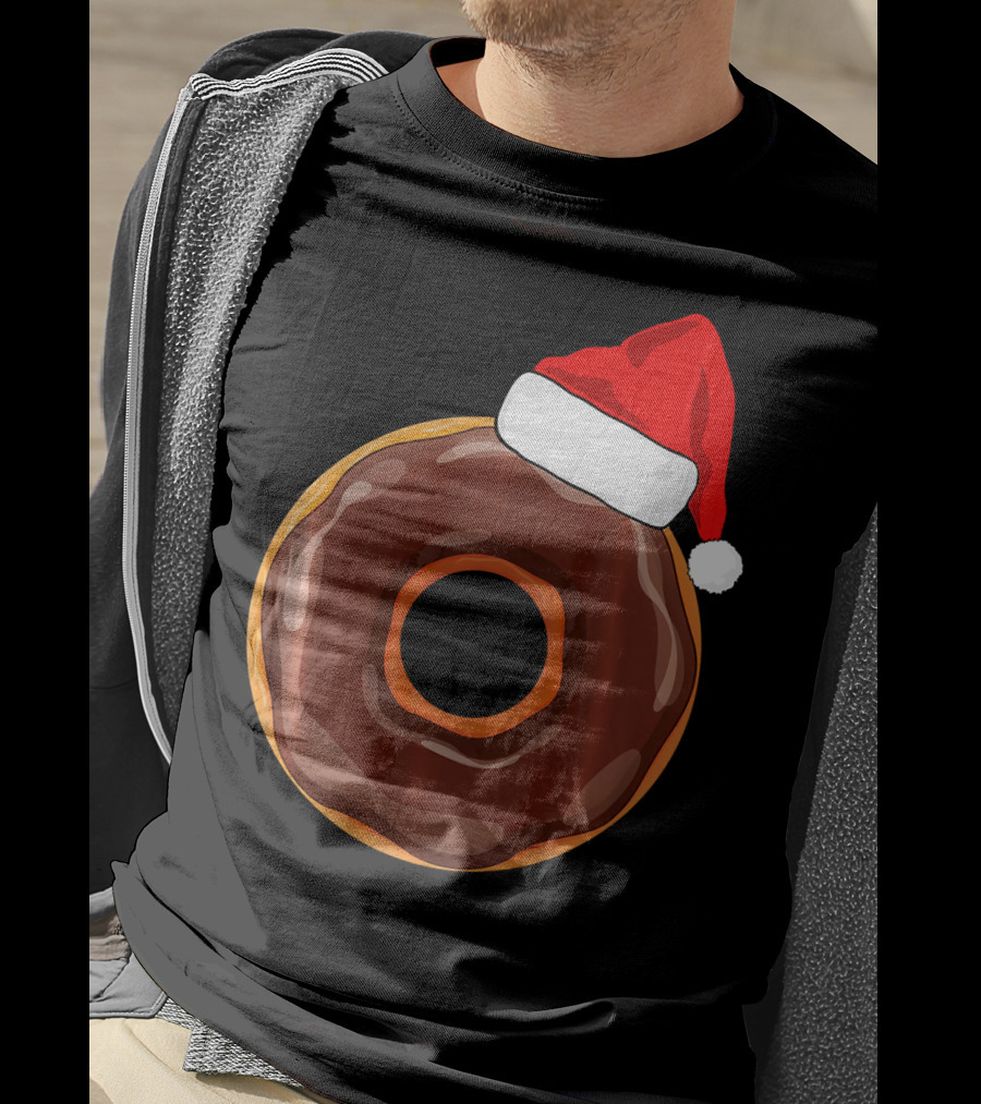Chocolate Donut Santa Hat Matching Chris Christmas T-Shirt