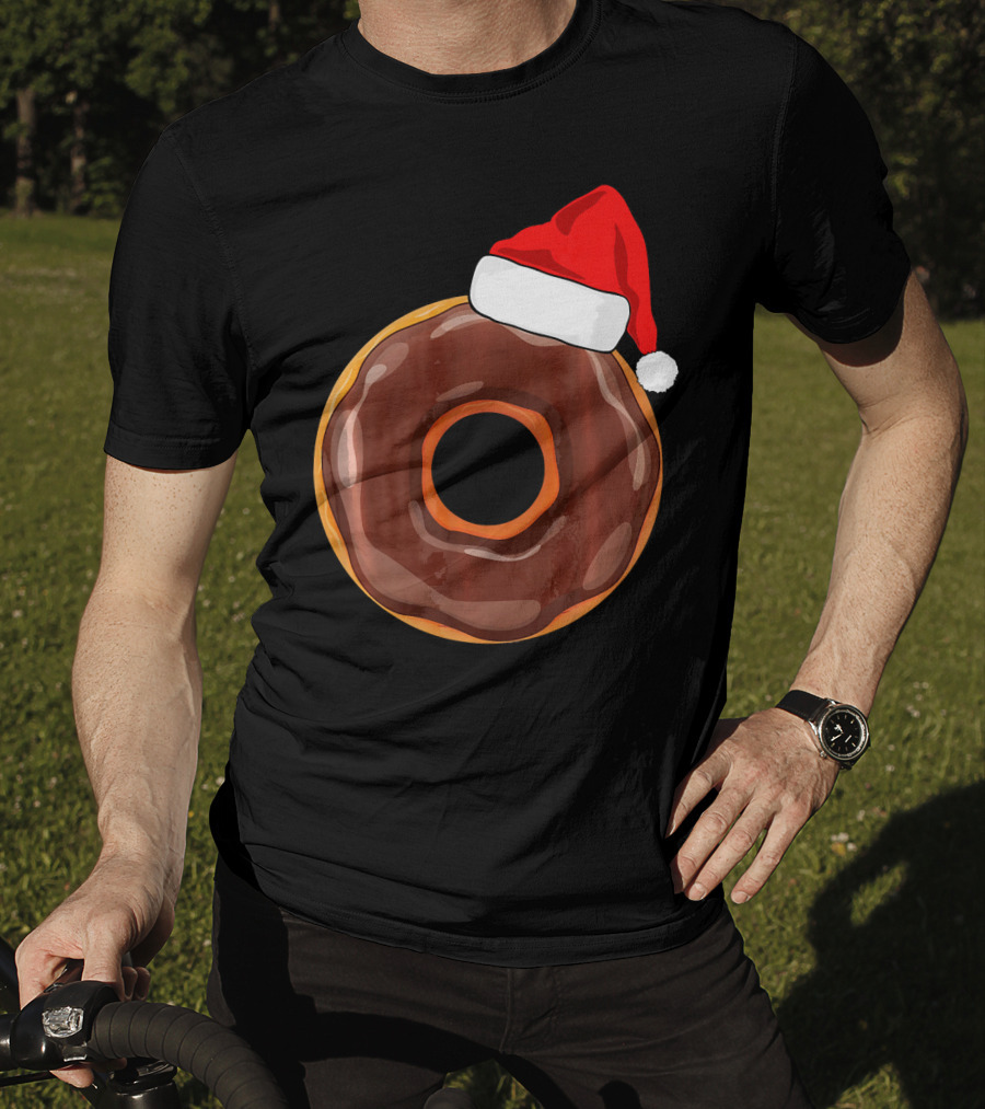 Chocolate Donut Santa Hat Matching Chris Christmas T-Shirt