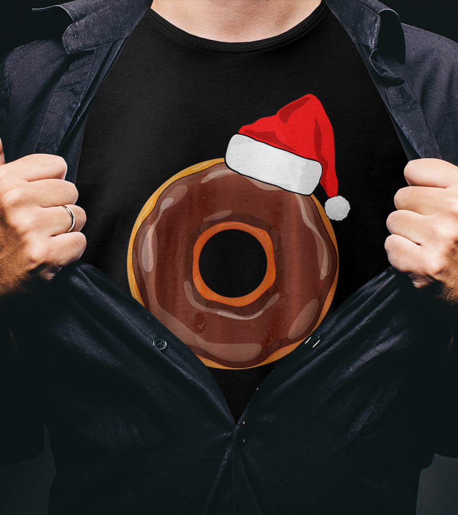 Chocolate Donut Santa Hat Matching Chris Christmas T-Shirt