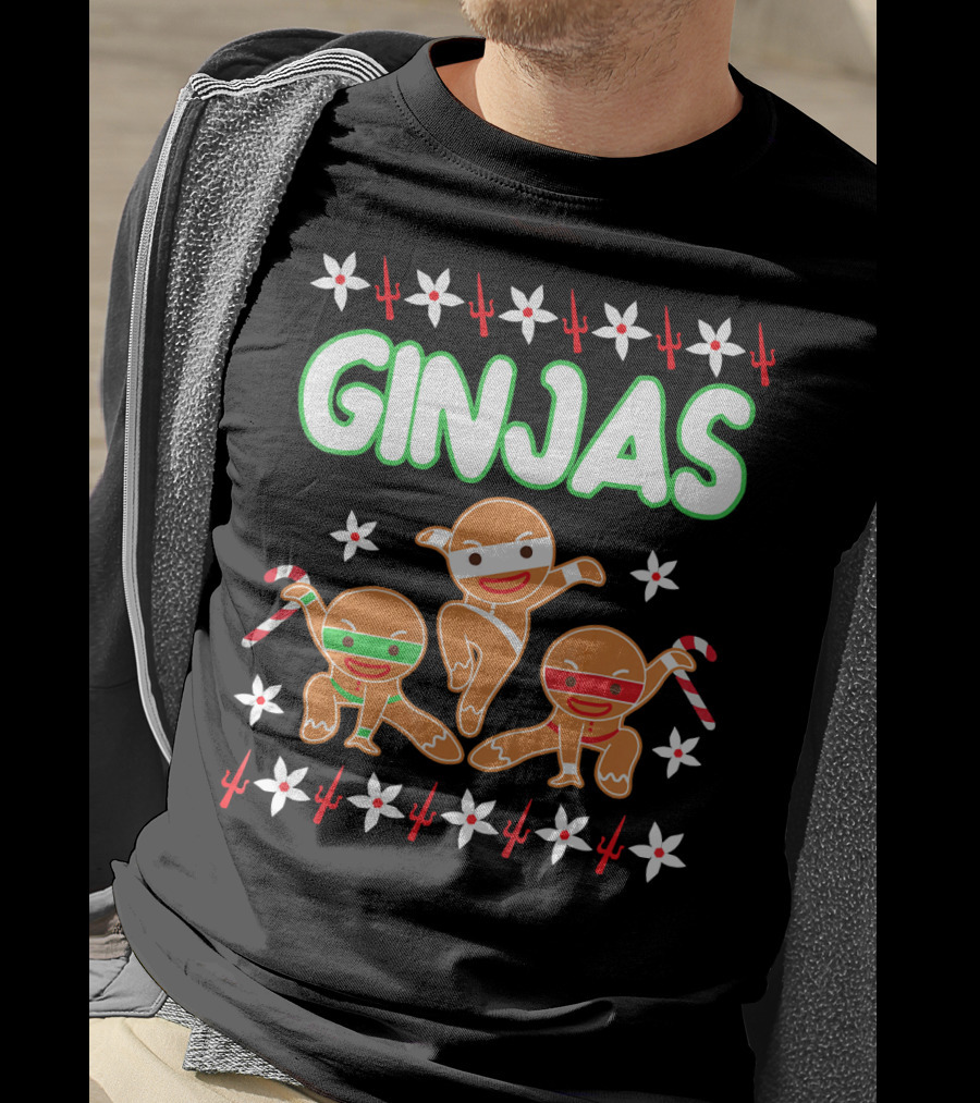 GINJAS Fighting Gingerbread Man Christmas T-Shirt