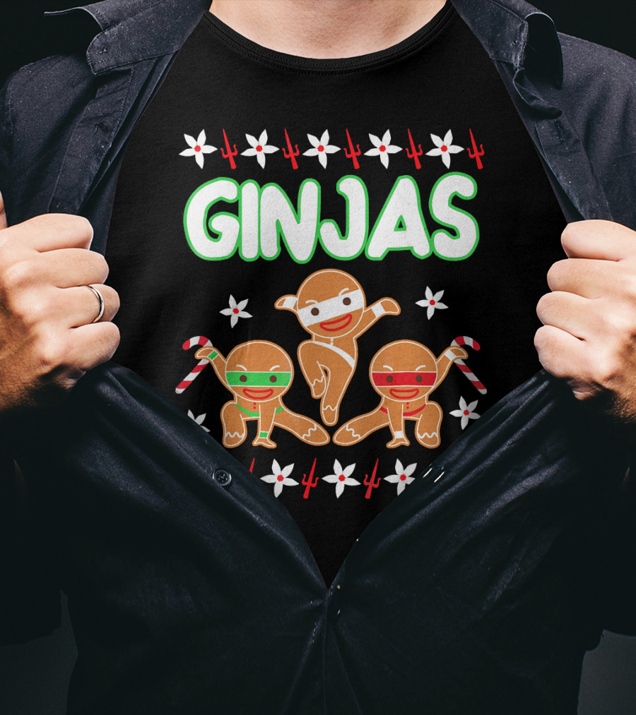 GINJAS Fighting Gingerbread Man Christmas T-Shirt