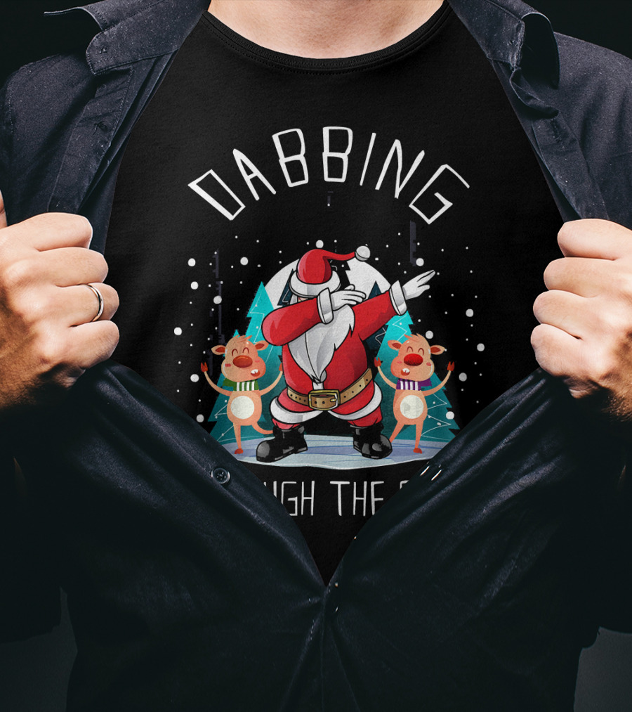 Dabbing Santa Through The Snow With Reindeer T-Shirt