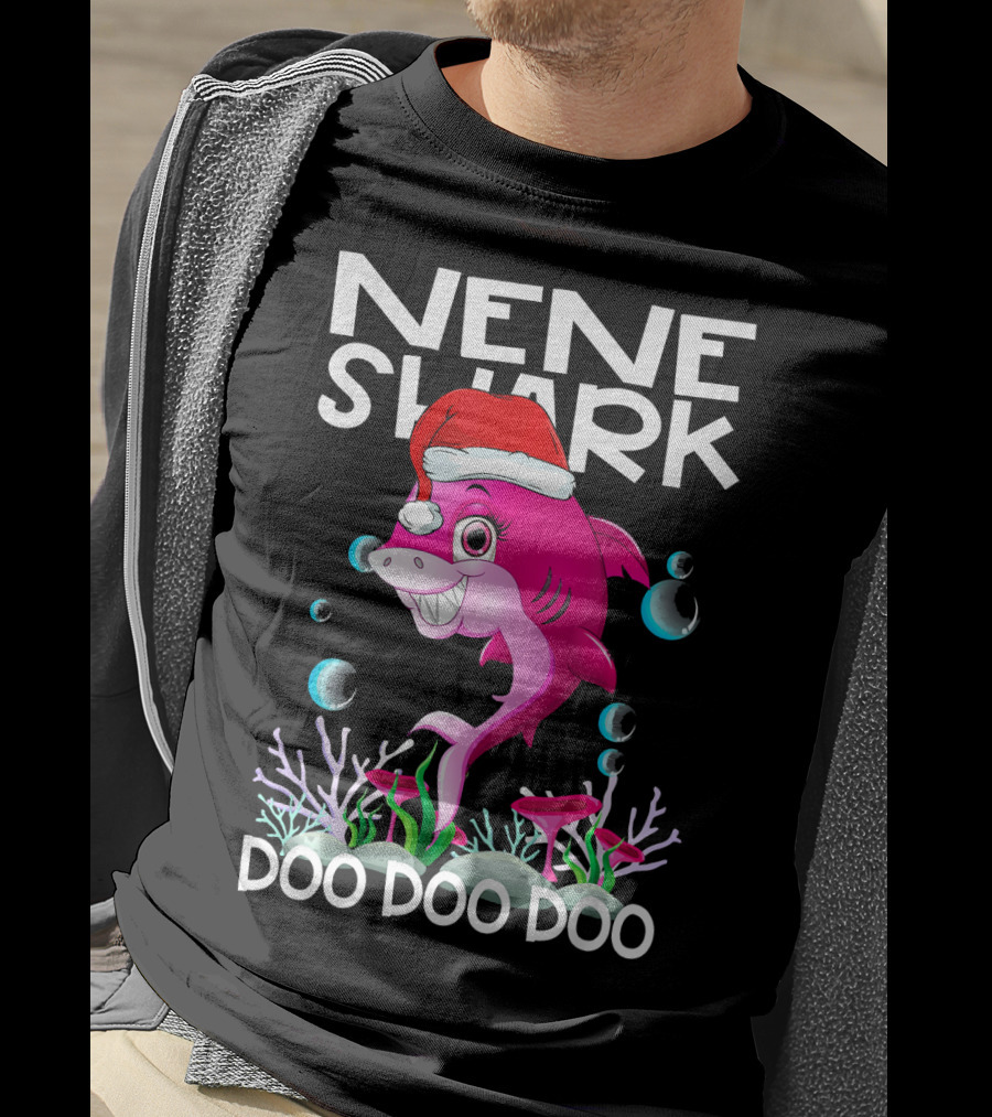 Nene Shark Doo Doo Doo Santa Hat Coral Bubbles T-Shirt