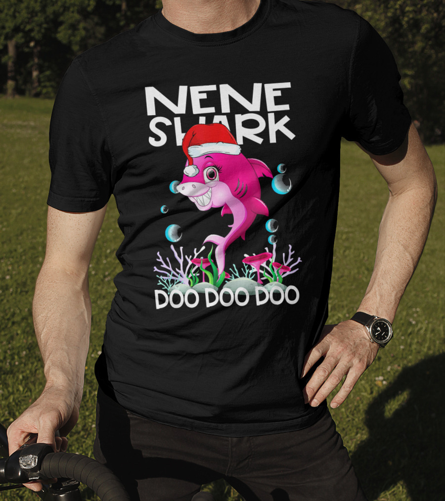 Nene Shark Doo Doo Doo Santa Hat Coral Bubbles T-Shirt