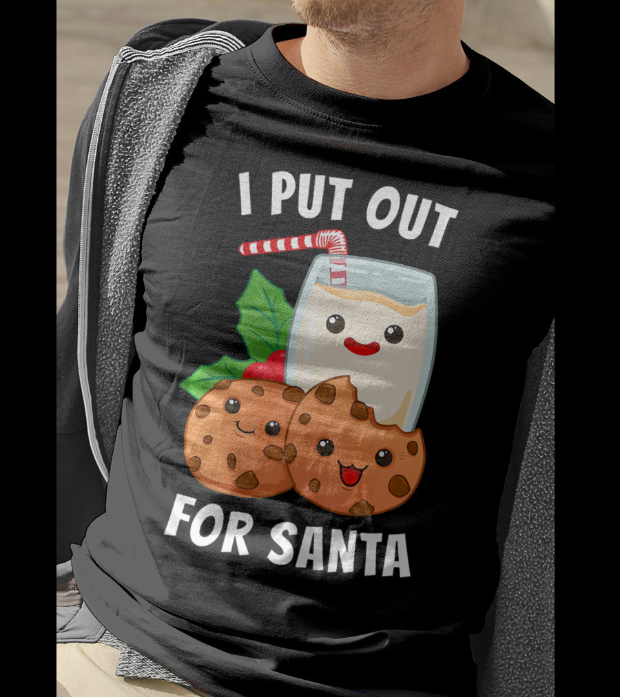 I Put Out For Santa Christmas Cookie Milk Candy Cane Smiles T-Shirt