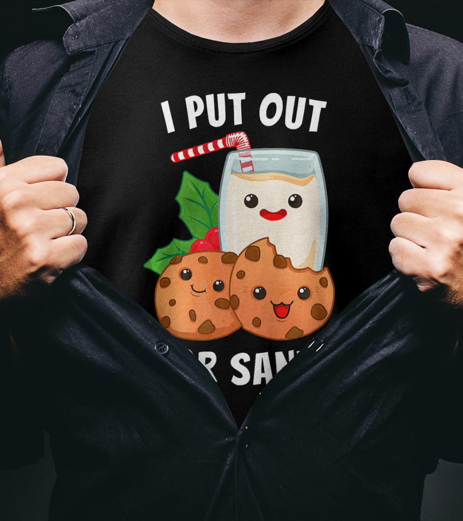 I Put Out For Santa Christmas Cookie Milk Candy Cane Smiles T-Shirt