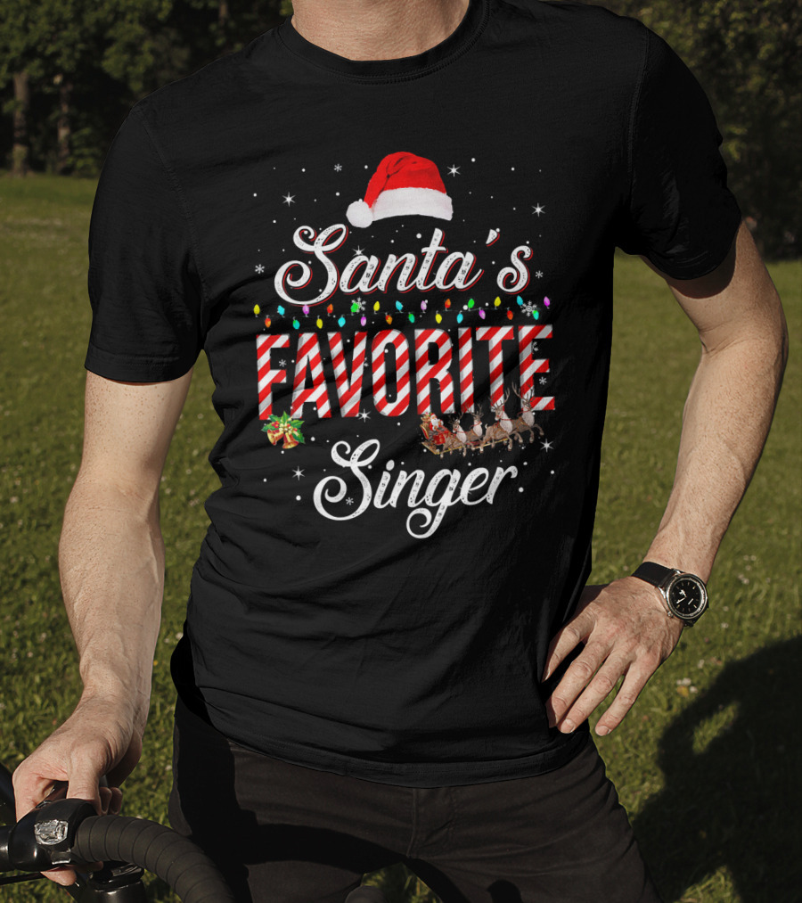 Santa's Favorite Singer With Festive Lights And Reindeer T-Shirt