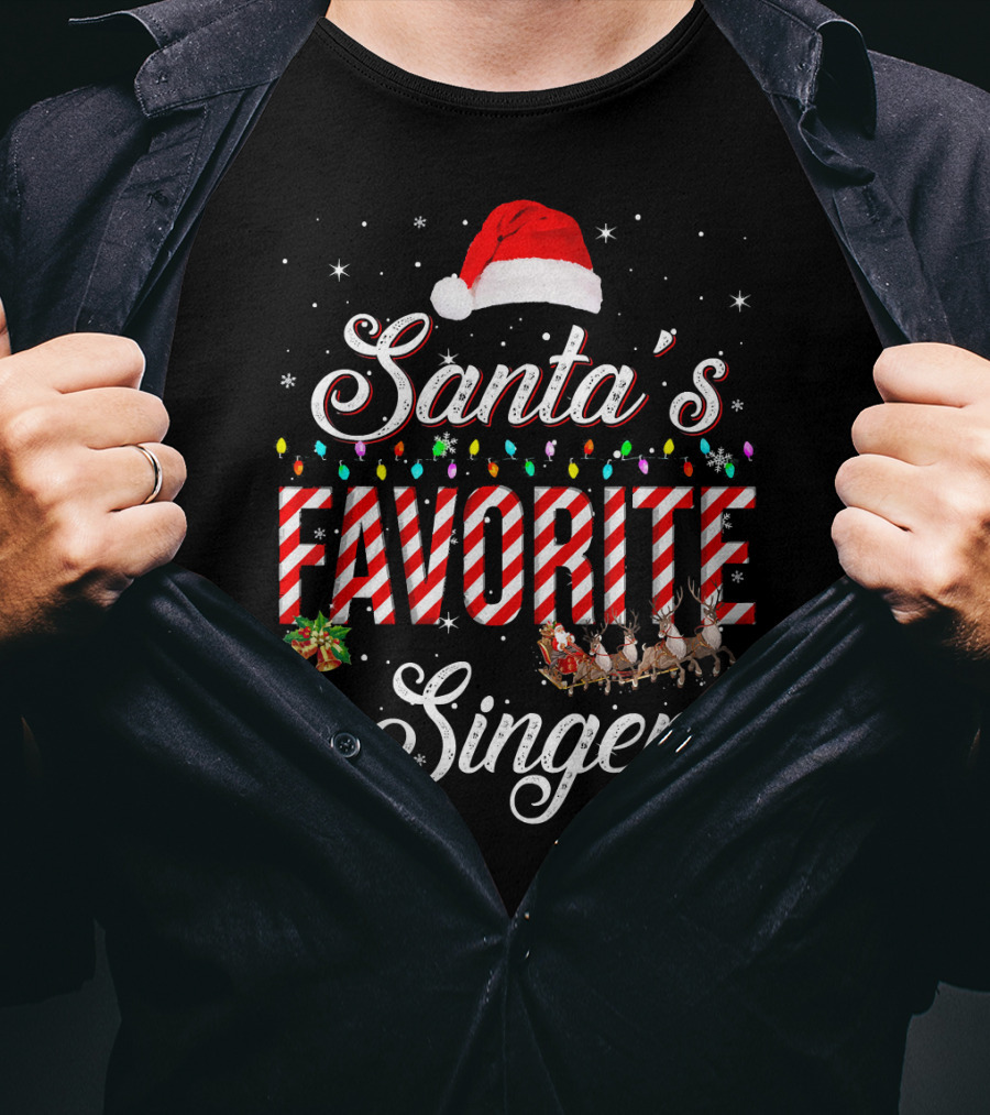 Santa's Favorite Singer With Festive Lights And Reindeer T-Shirt