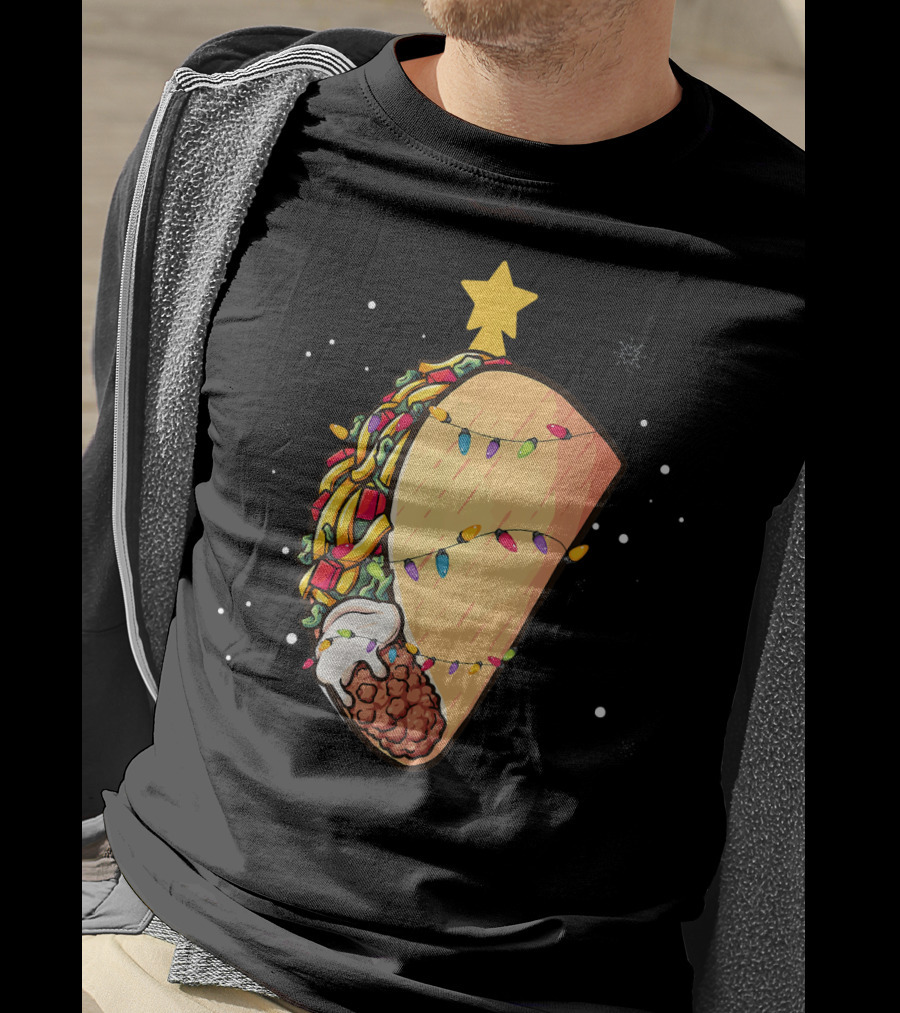 Taco Christmas Lights Wrapped Festive Star Holiday T-Shirt