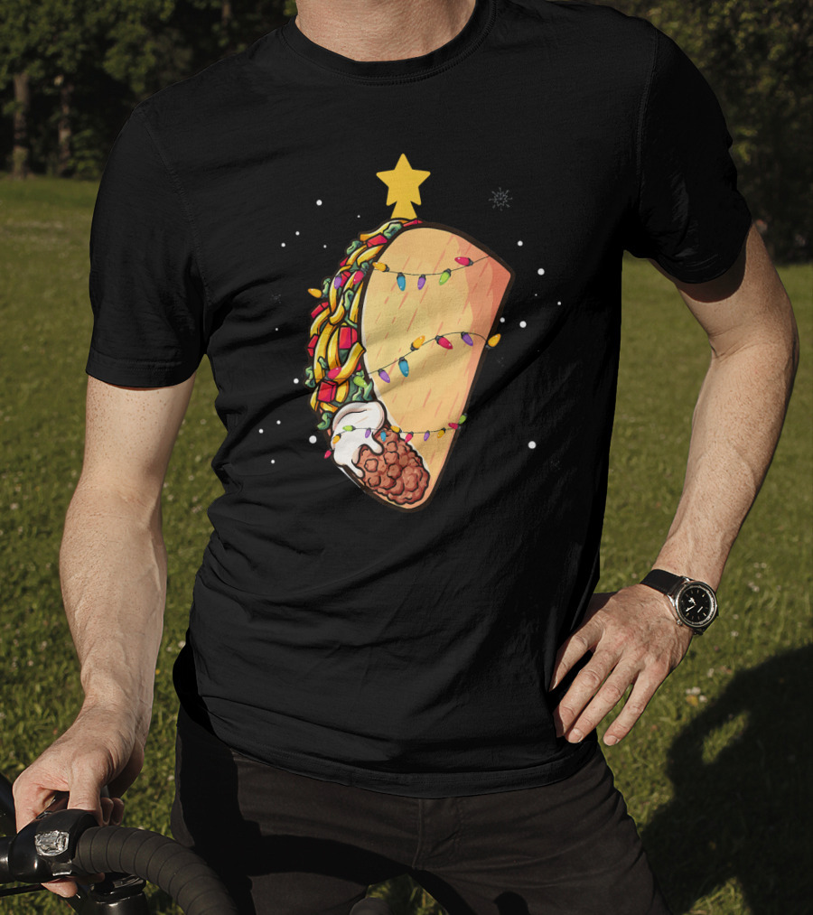 Taco Christmas Lights Wrapped Festive Star Holiday T-Shirt