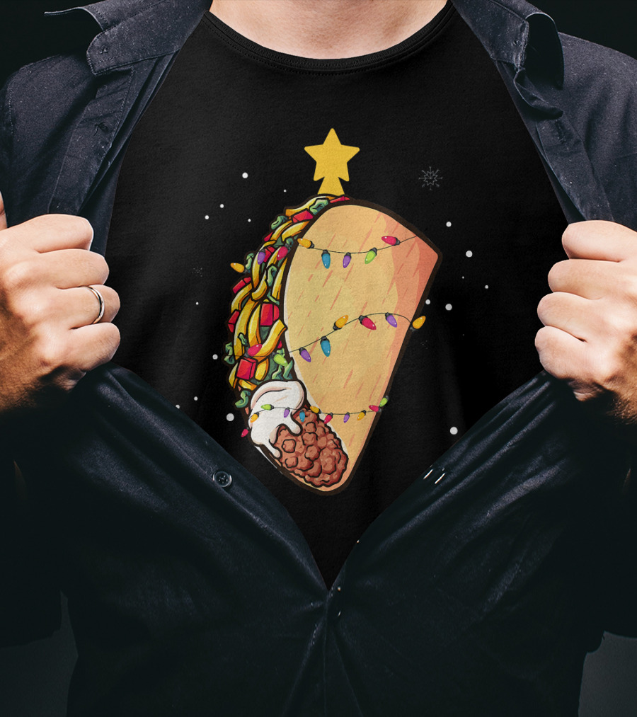 Taco Christmas Lights Wrapped Festive Star Holiday T-Shirt