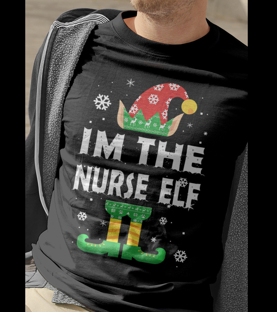 Im The Nurse Elf Matching Family Group Christmas Holiday Snowflakes T-Shirt